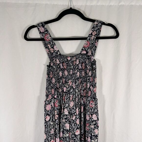 LOFT Jumpsuit Women's XS Black Pink Floral Sleeveless Smocked Top Lightweight - Picture 8 of 9